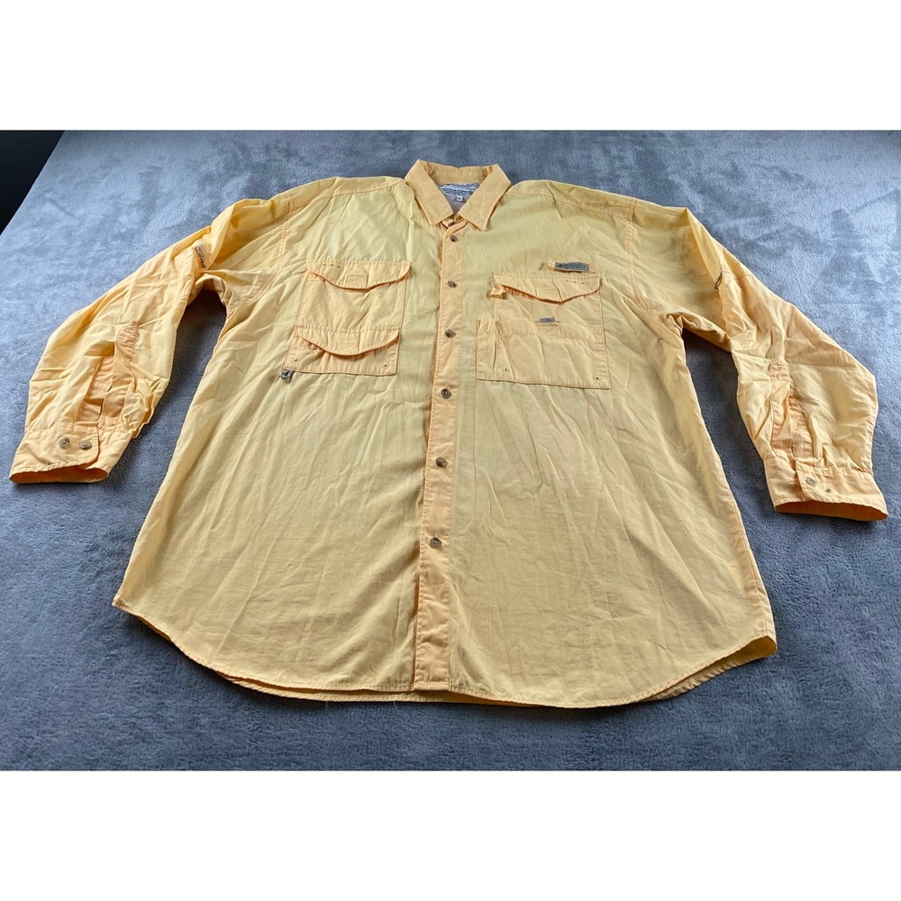 Columbia PFG Mens XL Yellow‎ Long Sleeve Fishing Shirt Utility Mesh Lined Back